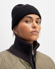The Cashmere Fine Rib Beanie | Black