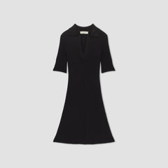 The Ribbed Short-Sleeve Polo Dress | Black