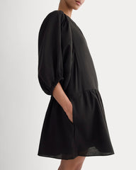 The Gauze Puff-Sleeve Mini Dress | Black
