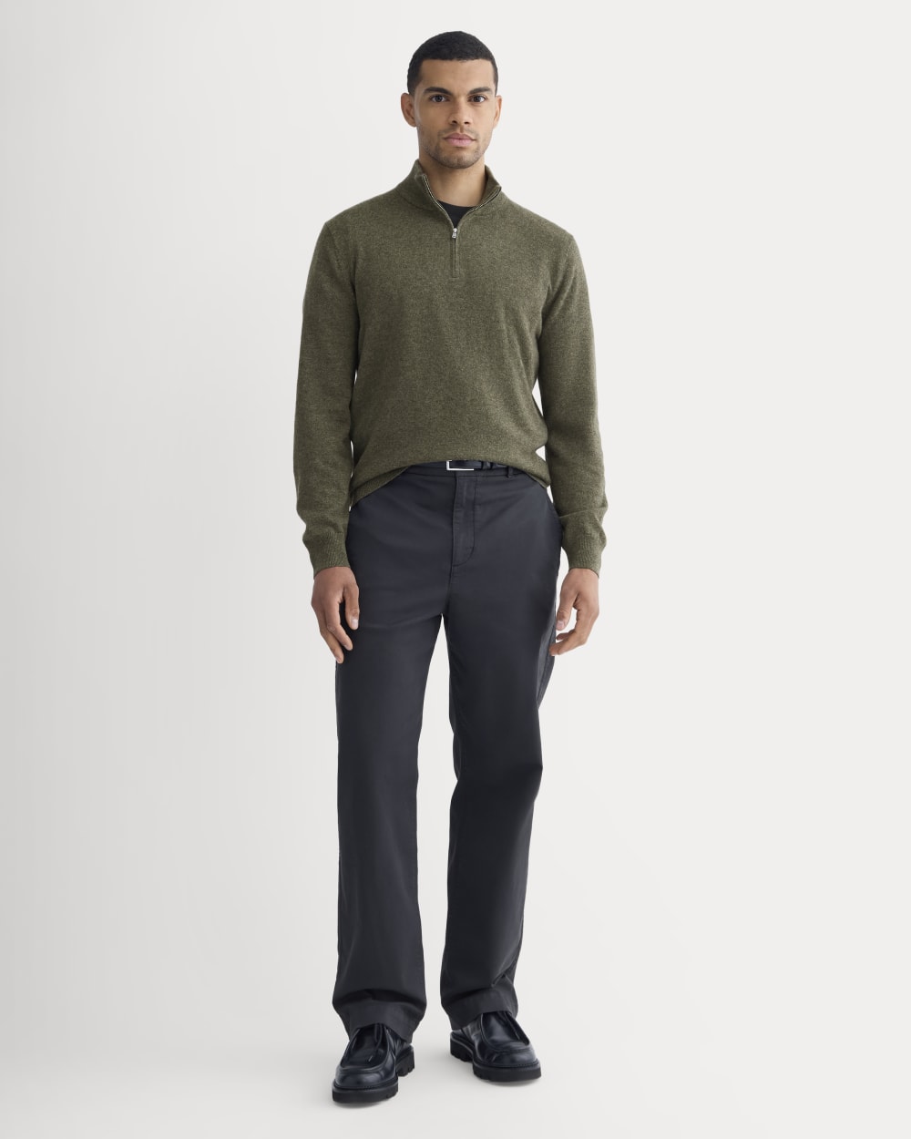 Cashmere Quarter Zip Sweater | Heathered Army Green