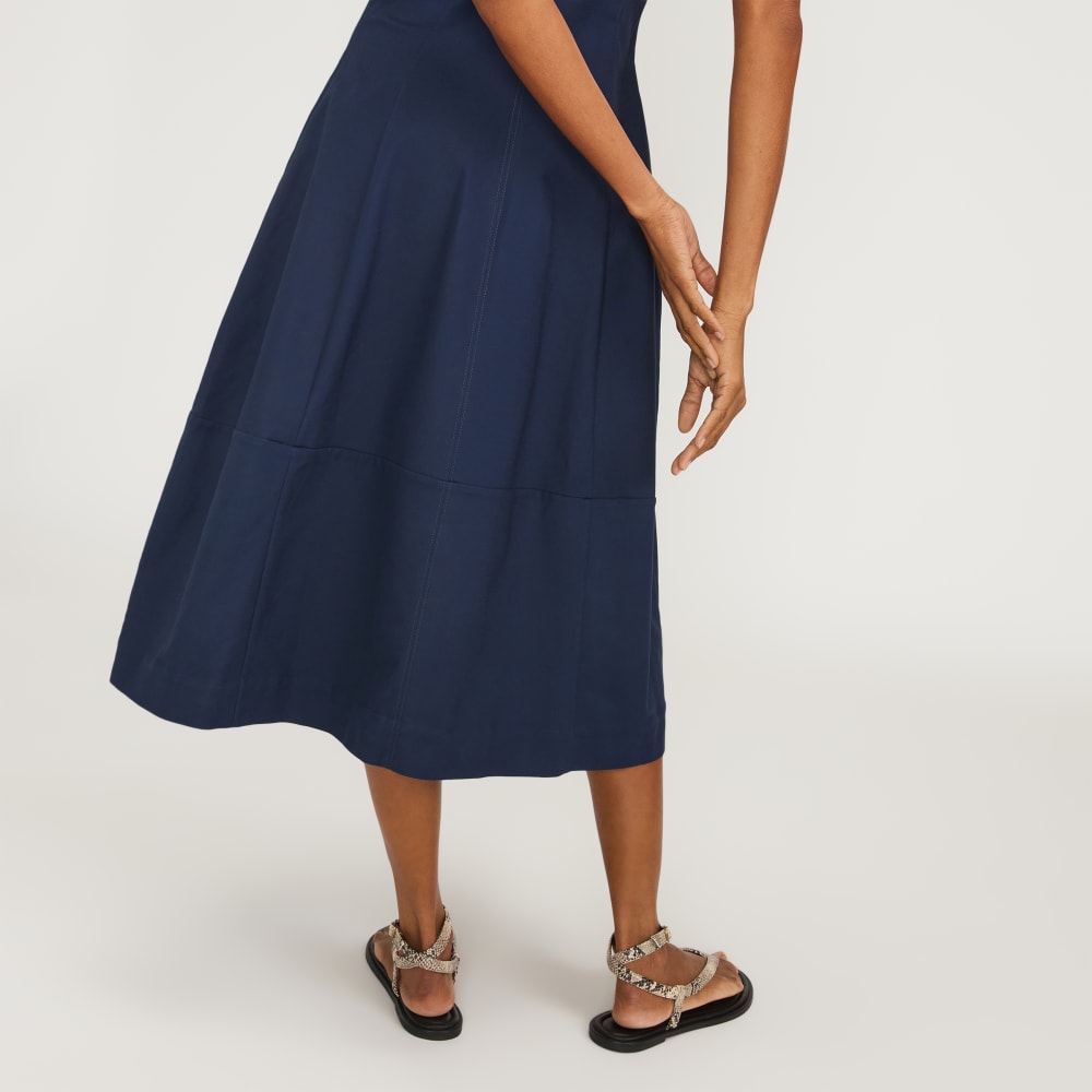 The Structured Cotton Bell Dress | Navy