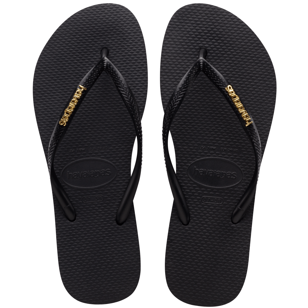 Women's Slim Logo Metallic Flip Flops