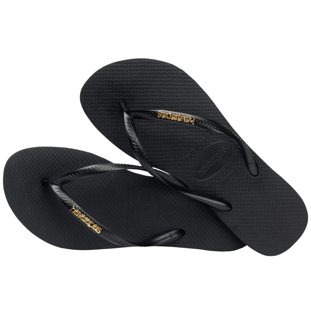 Women's Slim Logo Metallic Flip Flops