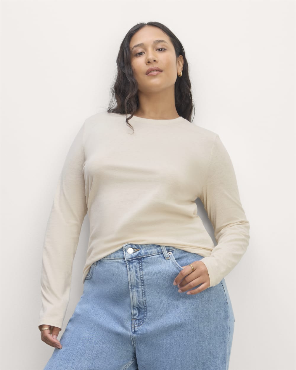 The Slim Long-Sleeve Crew in Essential Cotton | Heathered Oat