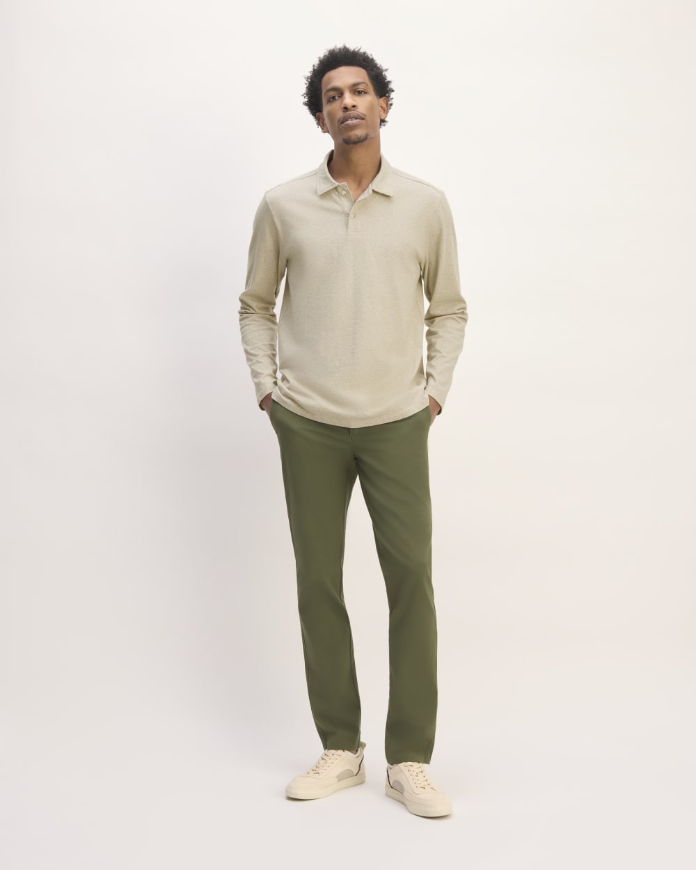 The Premium Weight Long-Sleeve Polo | Heather Oatmeal