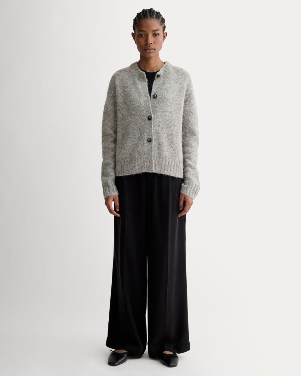 The Crew Cardigan in Alpaca | Heather Stone Grey