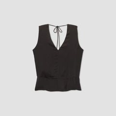 The Satin V-Neck Top | Black