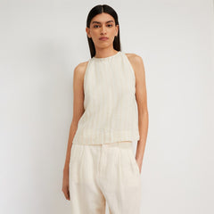 The Linen High-Neck Tank | Brazilian Sand / Canvas Tan