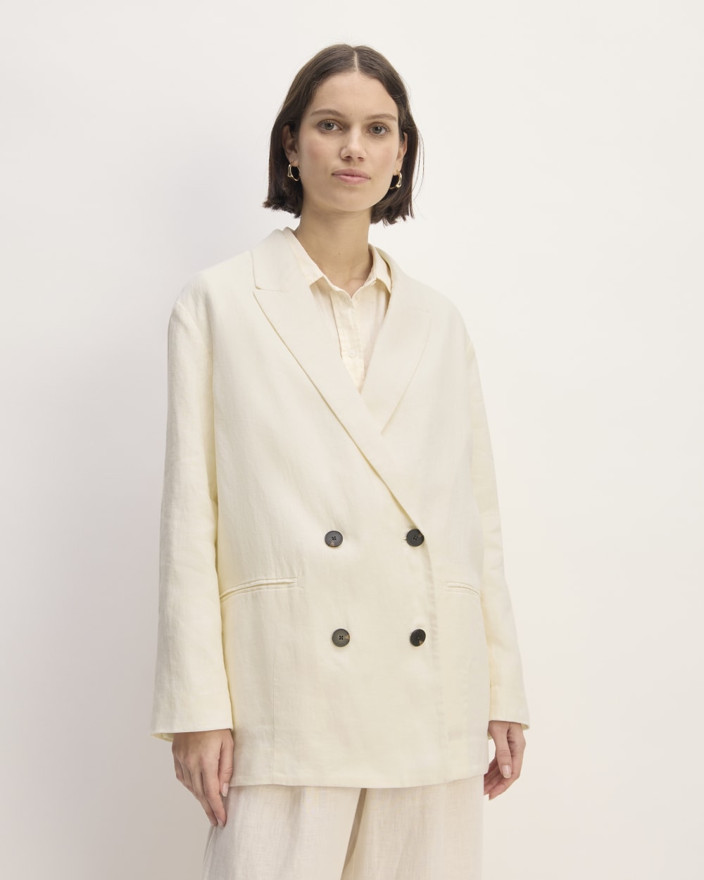 The Linen Double Breasted Blazer | Bone